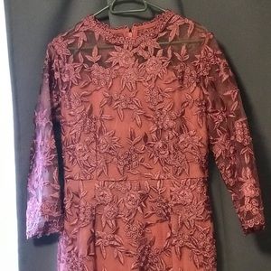 Rose red hollow out embroidered floral midi dress